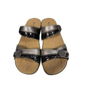 Romika Women Sandal-AA Metallic Silver & Black Leather Adjustable Straps Size 37